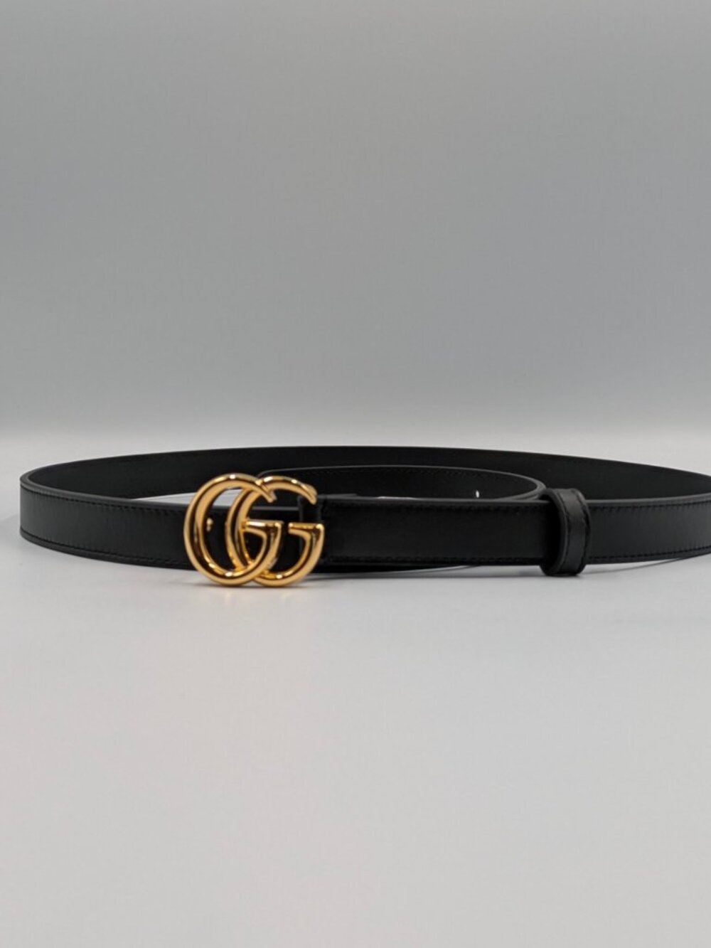 Gucci Women’s GG Marmont Plutone Calfskin W20mm Thin Belt Black 95cm 409417 - Picture 2 of 9